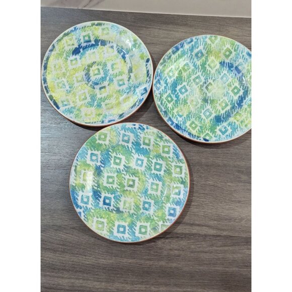 Monteo By Pier 1 8.5" Salad Plates Ceramic Diamond Pattern Blue/Green Set Of 3 - Picture 4 of 13